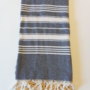 Turkish Cotton Large Peshtemal Towel Navy White Braid Design Bath Beach Decor